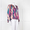 Ba&sh Blue and Purple Swirl Print Cuffed Blouse