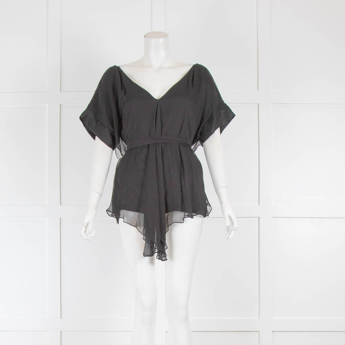 Diane Von Furstenberg Black Chiffon Wide Lined Top