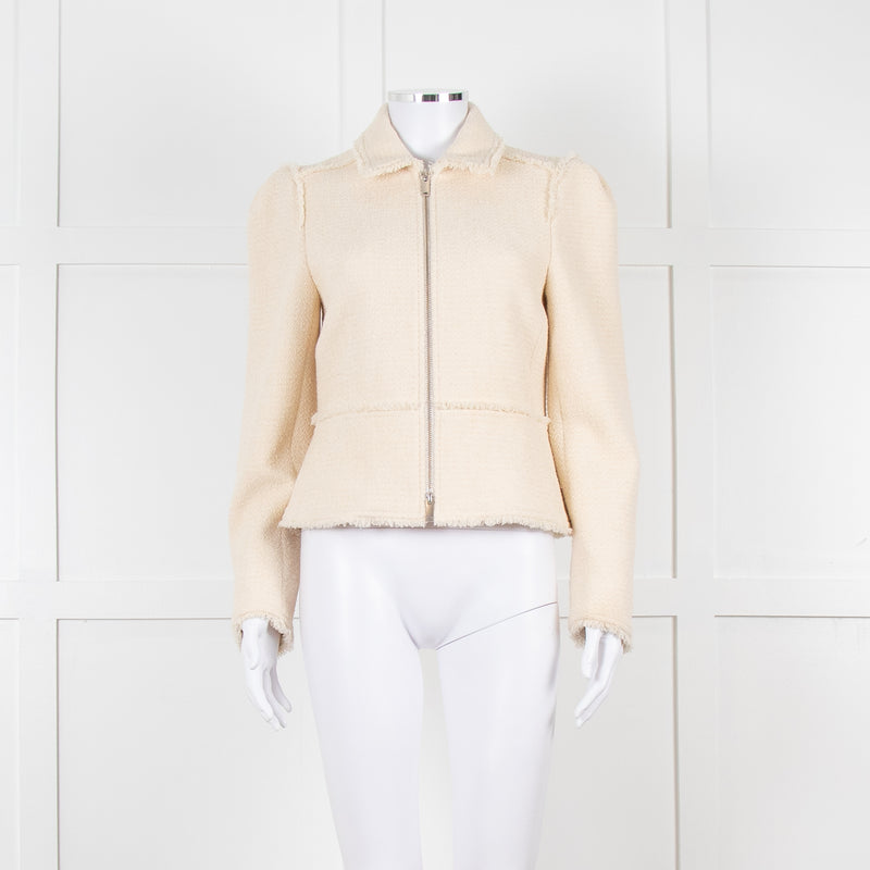 Me + Em Cream Boucle Collared Zip Up Jacket
