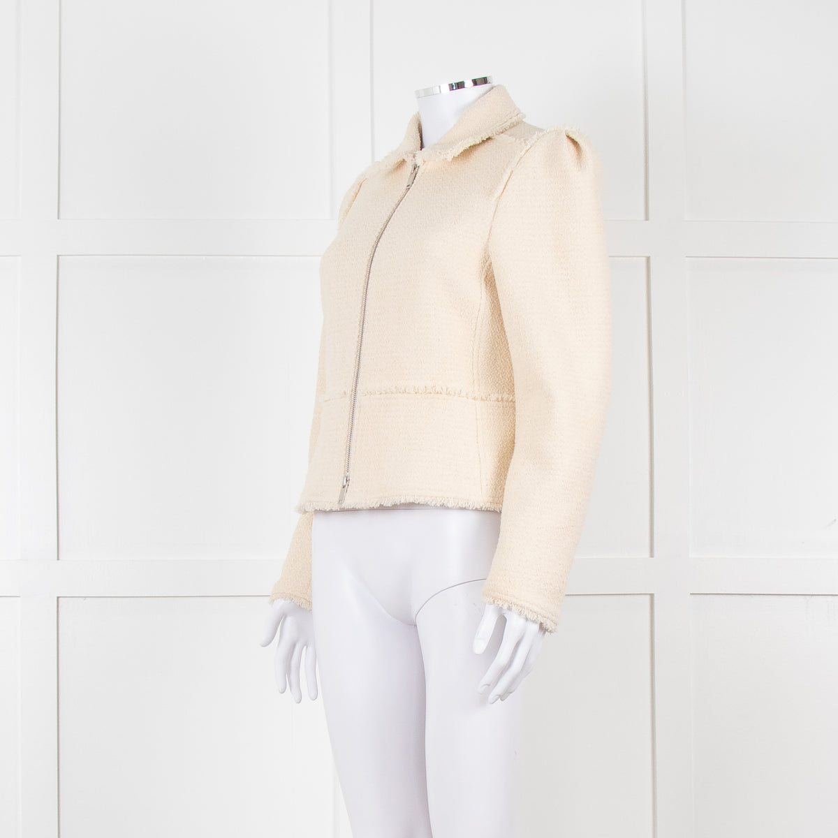 Me + Em Cream Boucle Collared Zip Up Jacket