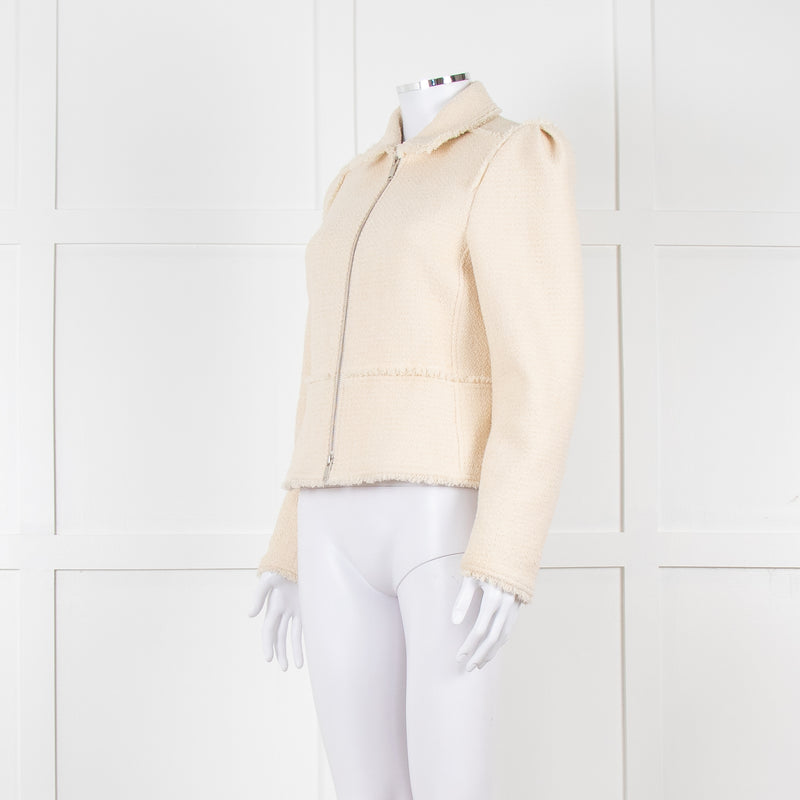 Me + Em Cream Boucle Collared Zip Up Jacket