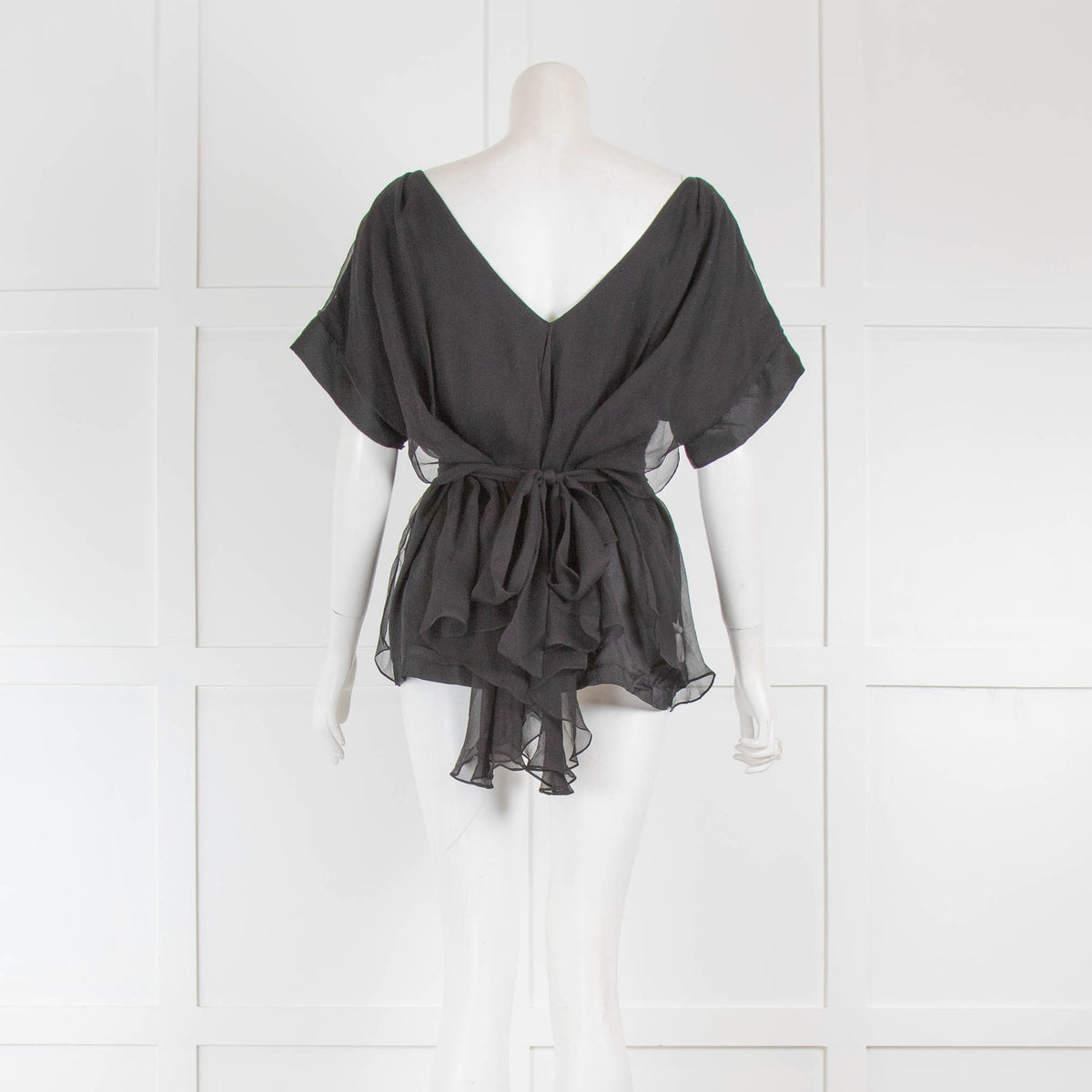 Diane Von Furstenberg Black Chiffon Wide Lined Top
