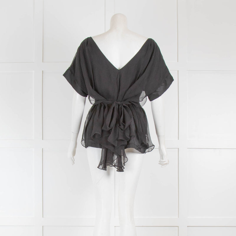 Diane Von Furstenberg Black Chiffon Wide Lined Top