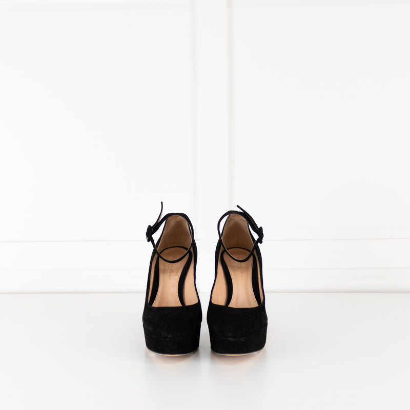 Gianvito Rossi Black Suede Sherry Platform Heels