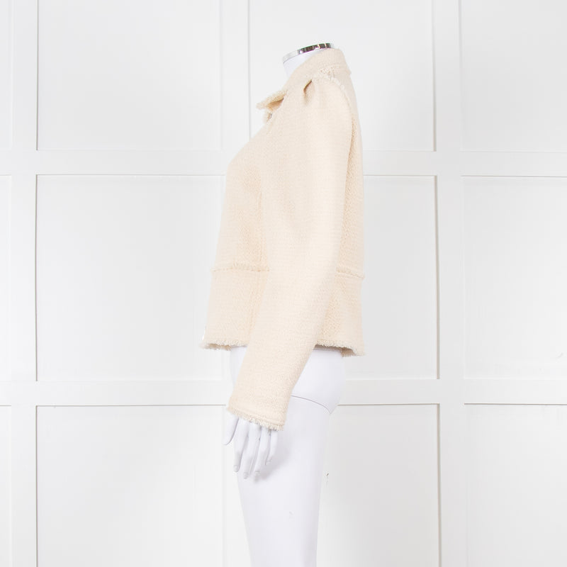Me + Em Cream Boucle Collared Zip Up Jacket