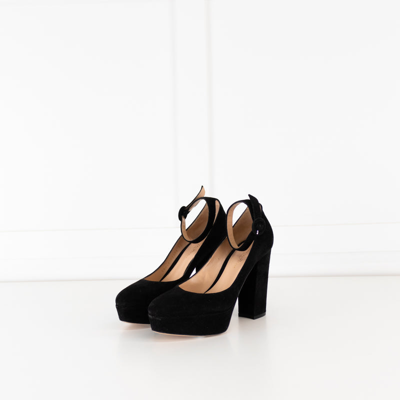 Gianvito Rossi Black Suede Sherry Platform Heels