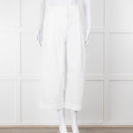 Celine White Cotton Wide Cropped Trousers