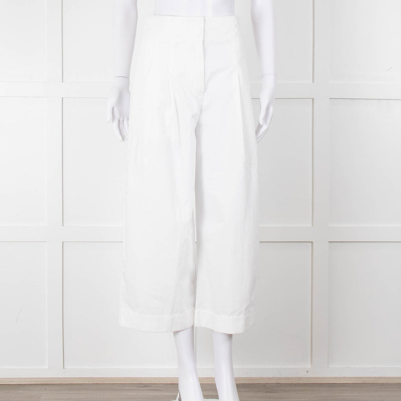 Celine White Cotton Wide Cropped Trousers