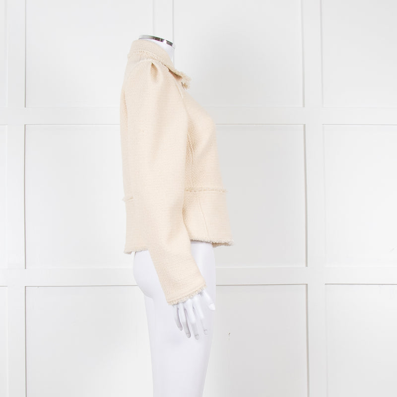 Me + Em Cream Boucle Collared Zip Up Jacket