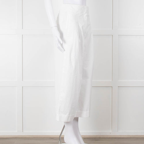 Celine White Cotton Wide Cropped Trousers