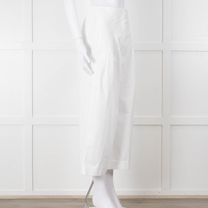 Celine White Cotton Wide Cropped Trousers