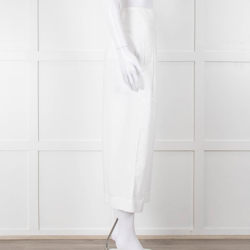 Celine White Cotton Wide Cropped Trousers