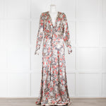 Ganni Cream red Floral V Neck Maxi Long Sleeve Dress