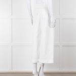 Celine White Cotton Wide Cropped Trousers