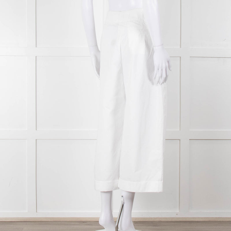 Celine White Cotton Wide Cropped Trousers