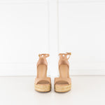 Stuart Weitzman Nude Open Toe Wedge Espadrilles with Ankle Strap