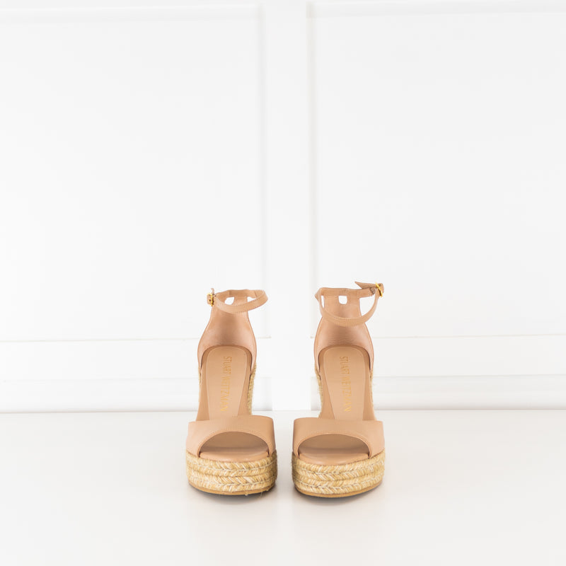 Stuart Weitzman Nude Open Toe Wedge Espadrilles with Ankle Strap
