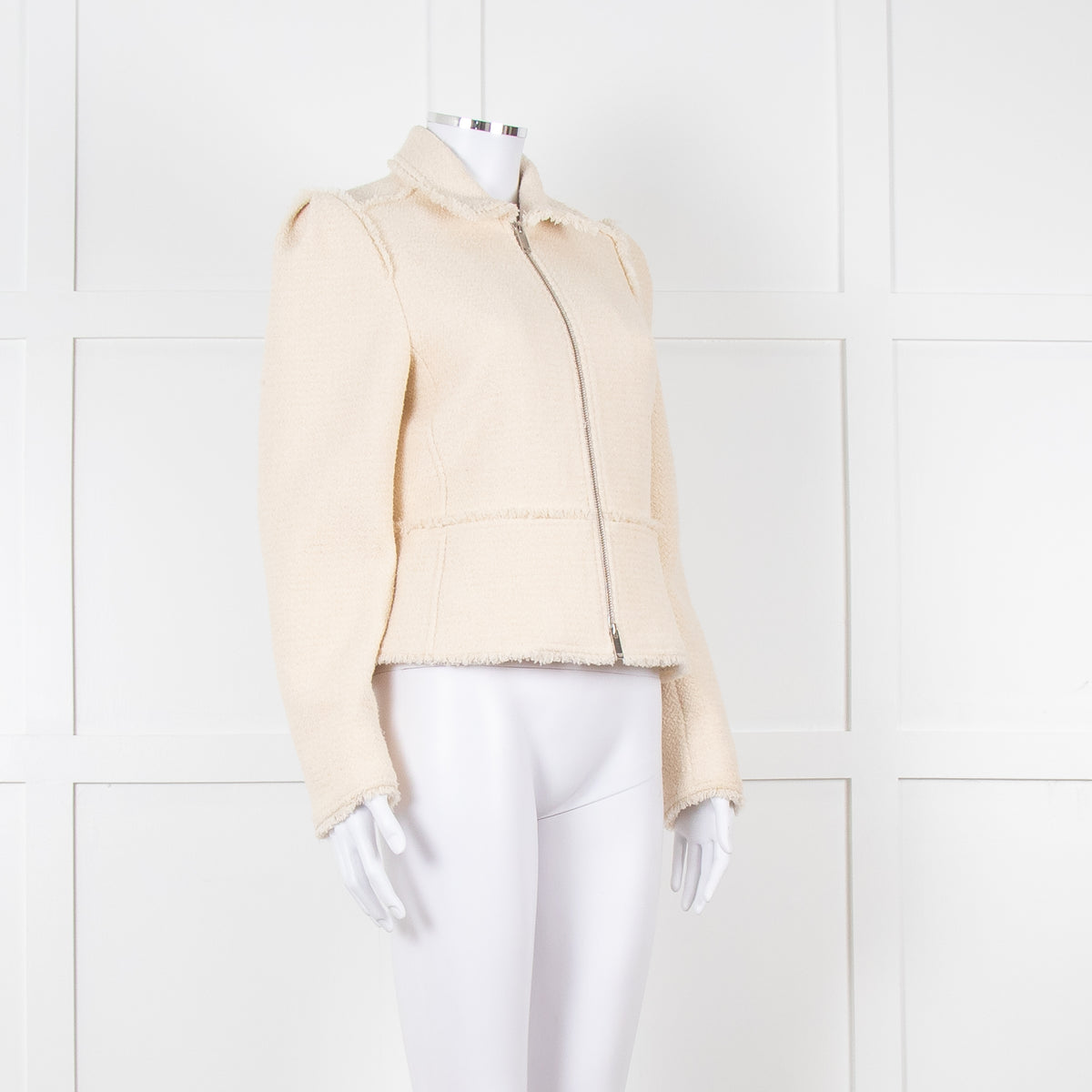 Me + Em Cream Boucle Collared Zip Up Jacket