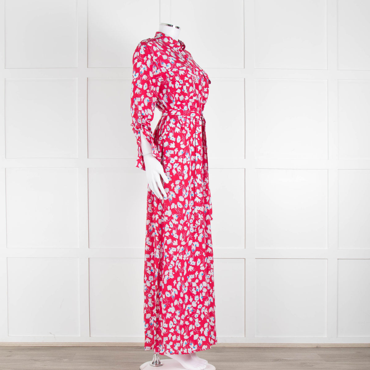 Equipment Pink White Blue Floral Shirt Dress With Tie Belt
