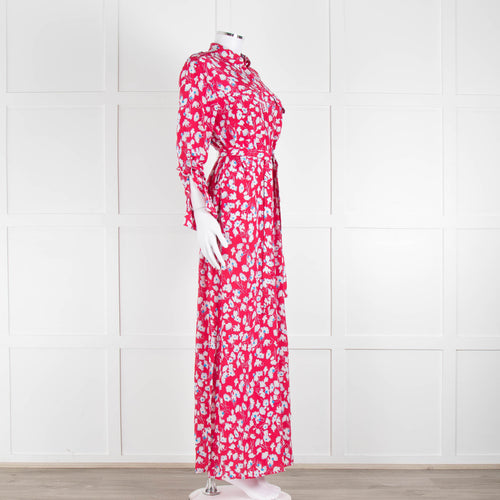 Equipment Pink White Blue Floral Shirt Dress With Tie Belt
