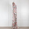 Ganni Cream red Floral V Neck Maxi Long Sleeve Dress