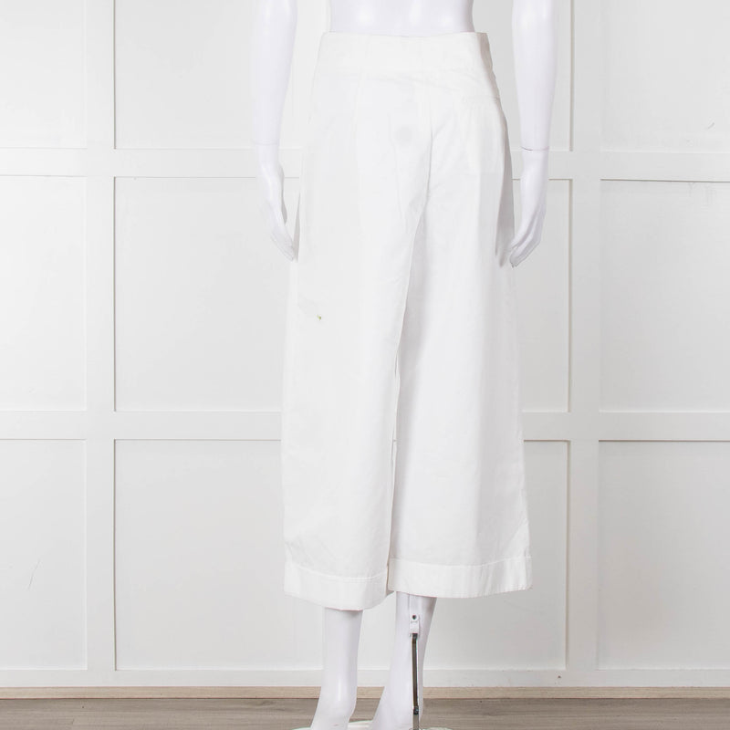 Celine White Cotton Wide Cropped Trousers