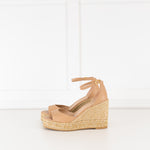 Stuart Weitzman Nude Open Toe Wedge Espadrilles with Ankle Strap