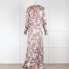 Ganni Cream red Floral V Neck Maxi Long Sleeve Dress