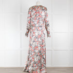 Ganni Cream red Floral V Neck Maxi Long Sleeve Dress