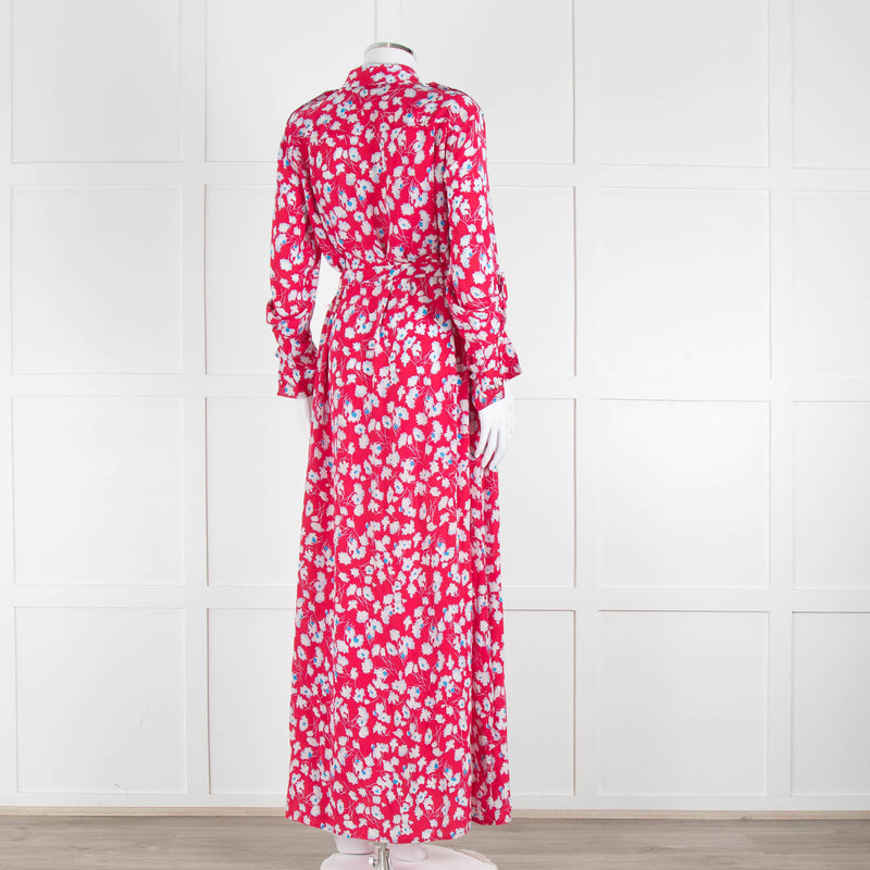 Equipment Pink White Blue Floral Shirt Dress With Tie Belt