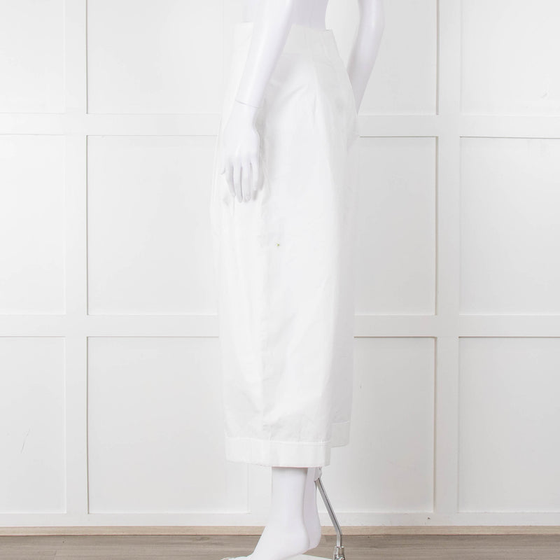 Celine White Cotton Wide Cropped Trousers