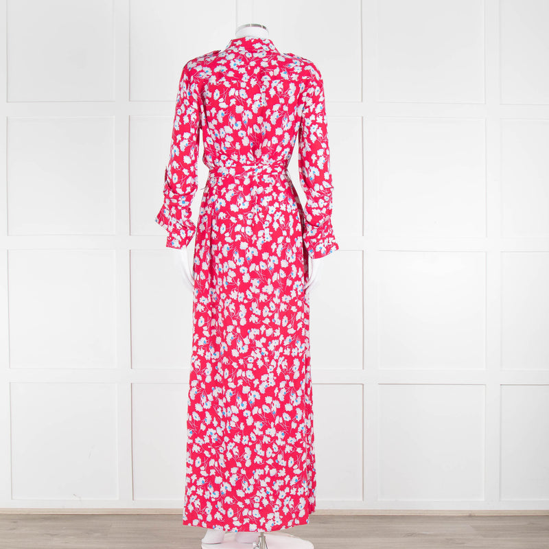 Equipment Pink White Blue Floral Shirt Dress With Tie Belt