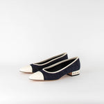 Chanel Cream Cap Toe Denim Flats  with Chain Heel Detail