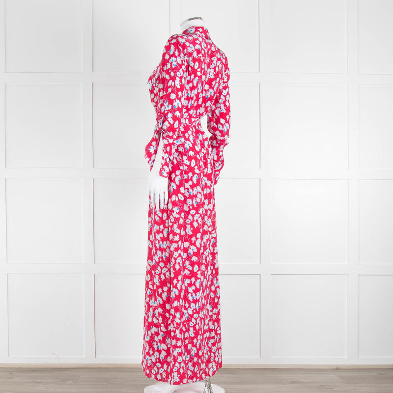 Equipment Pink White Blue Floral Shirt Dress With Tie Belt