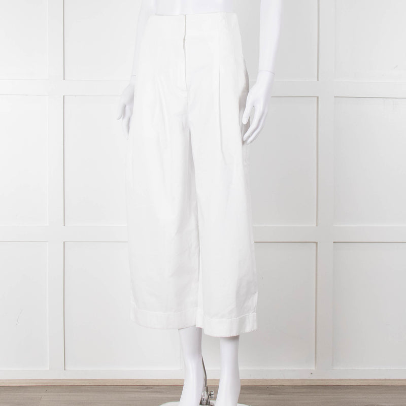 Celine White Cotton Wide Cropped Trousers