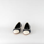 Chanel Cream Cap Toe Denim Flats  with Chain Heel Detail
