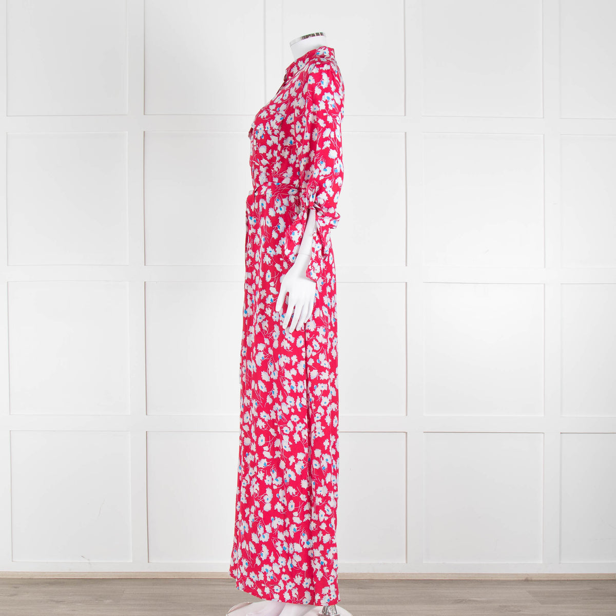 Equipment Pink White Blue Floral Shirt Dress With Tie Belt