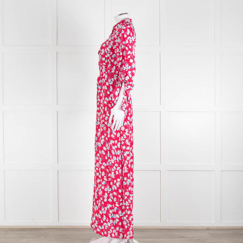 Equipment Pink White Blue Floral Shirt Dress With Tie Belt