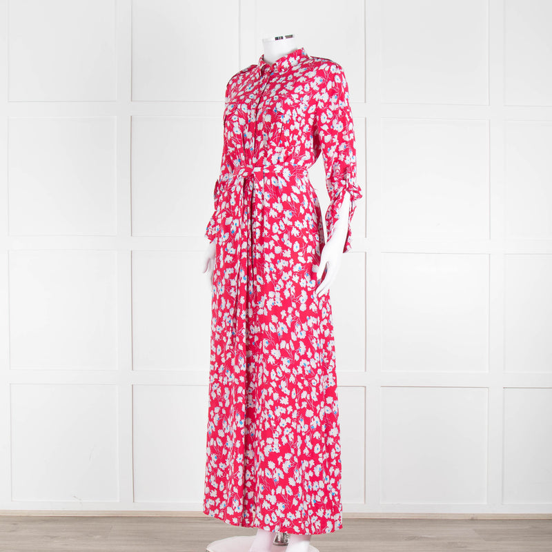 Equipment Pink White Blue Floral Shirt Dress With Tie Belt
