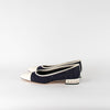 Chanel Cream Cap Toe Denim Flats  with Chain Heel Detail