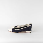 Chanel Cream Cap Toe Denim Flats  with Chain Heel Detail