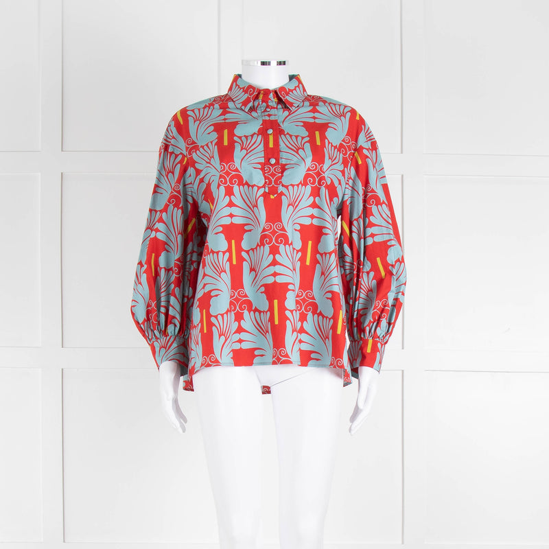 La Double J Red and Turquoise Poet Collared Shirt