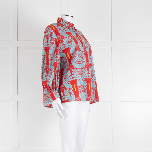 La Double J Red and Turquoise Poet Collared Shirt