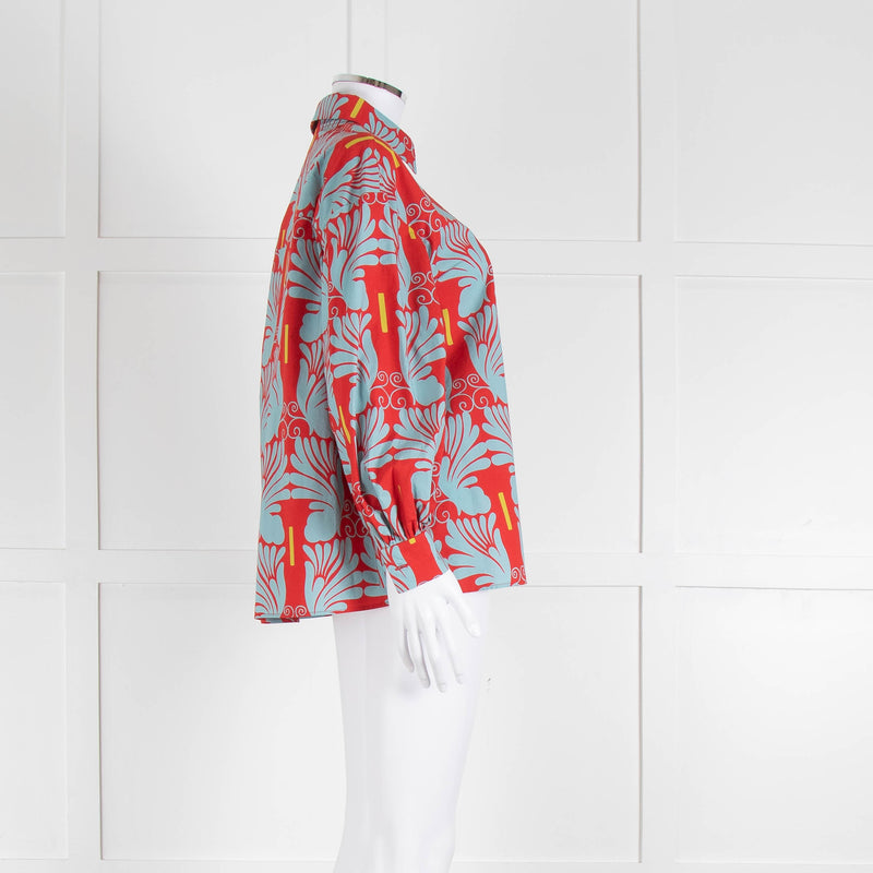 La Double J Red and Turquoise Poet Collared Shirt
