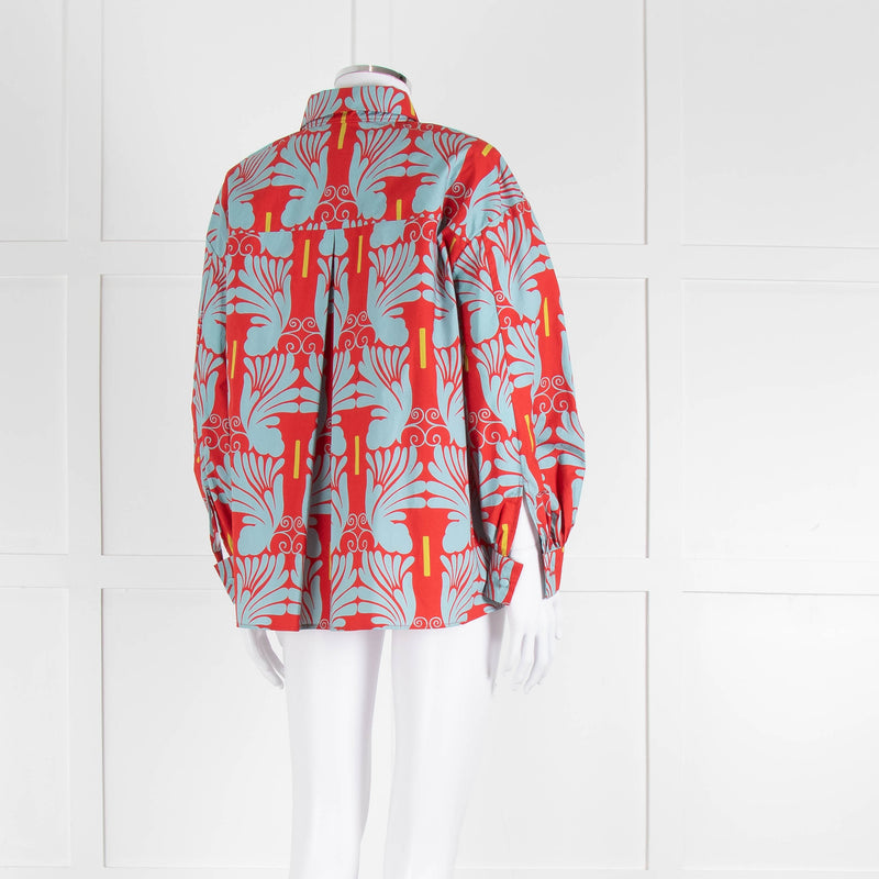 La Double J Red and Turquoise Poet Collared Shirt