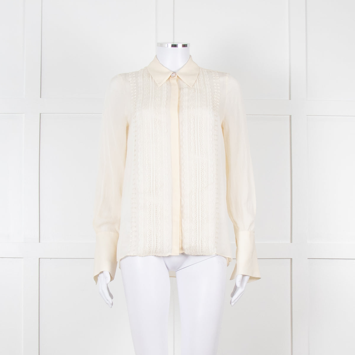 Me + Em Cream Blouse with Jewelled Buttons and Lace Panels