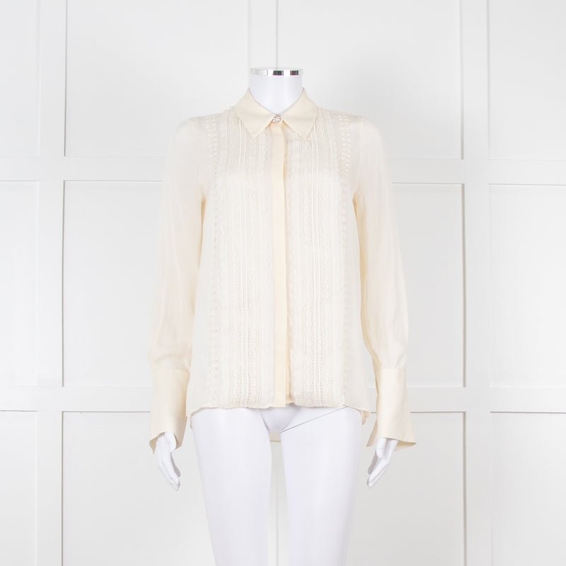 Me + Em Cream Blouse with Jewelled Buttons and Lace Panels