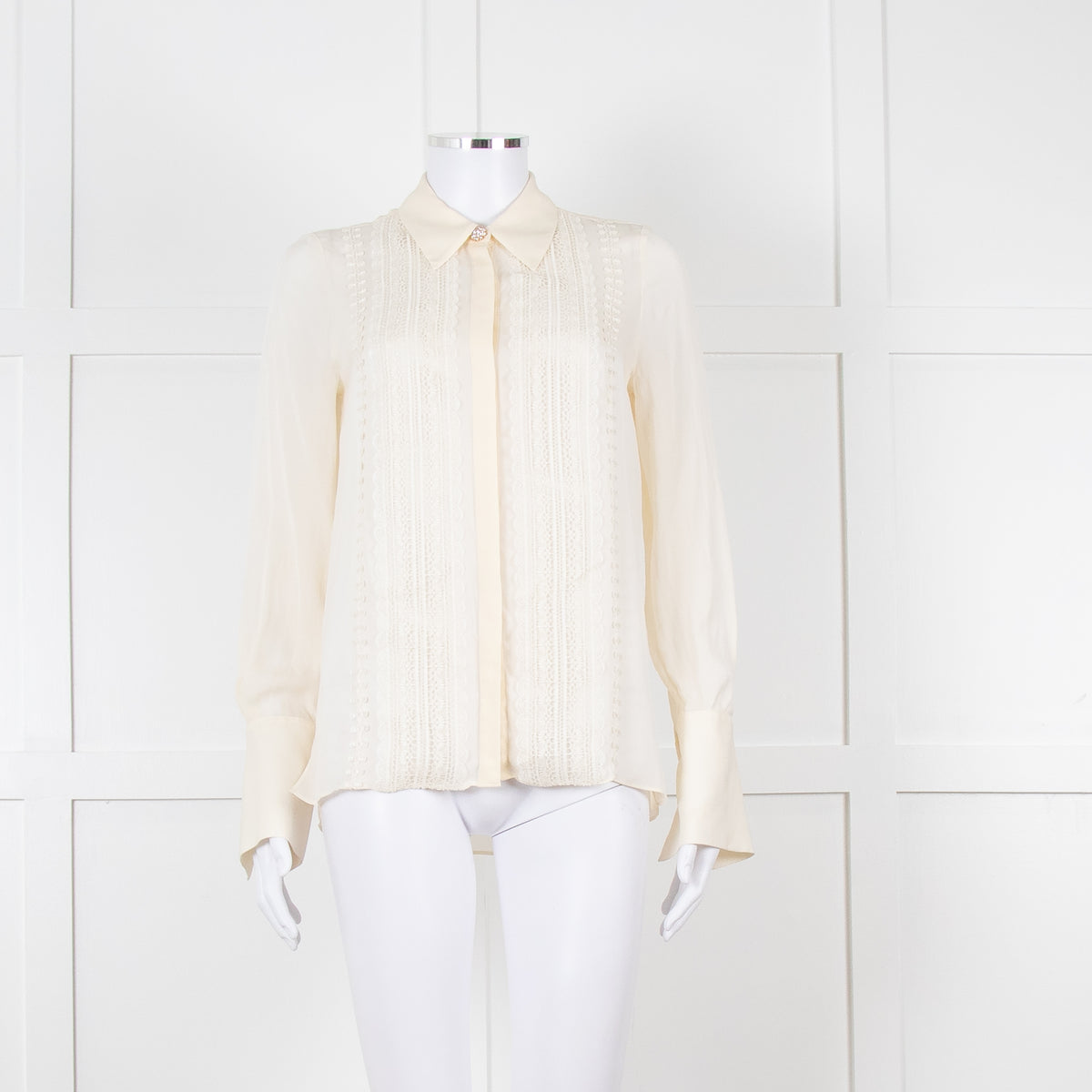 Me + Em Cream Blouse with Jewelled Buttons and Lace Panels