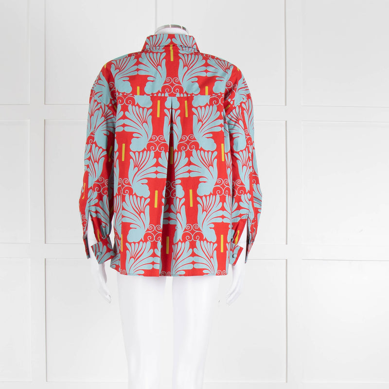 La Double J Red and Turquoise Poet Collared Shirt