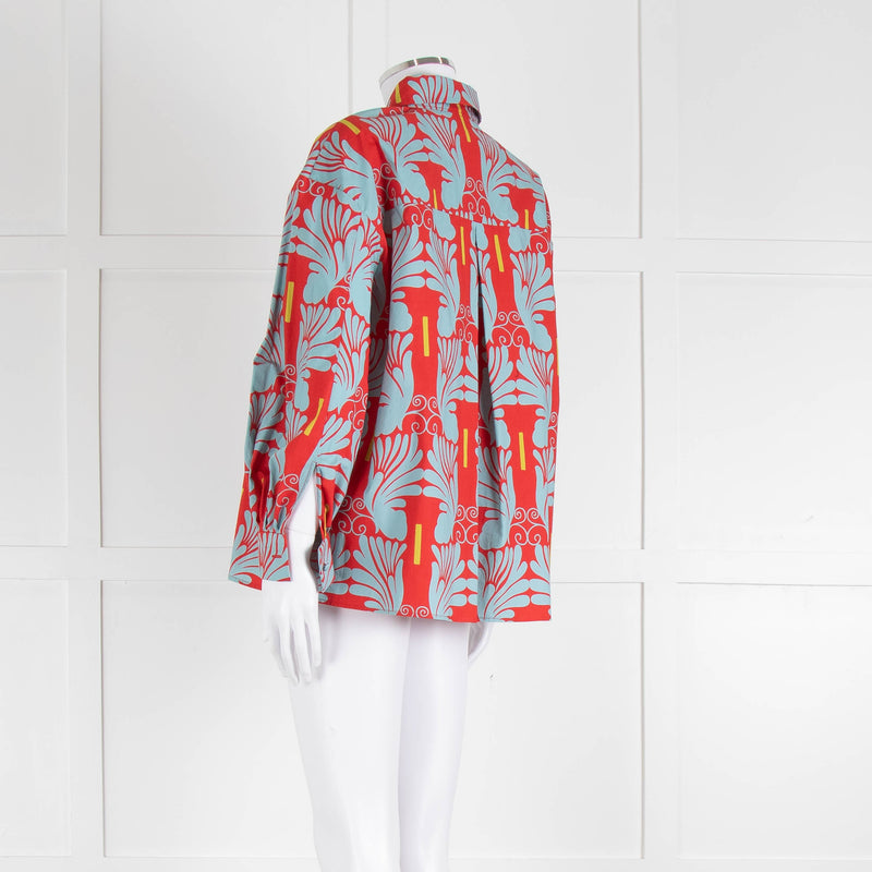 La Double J Red and Turquoise Poet Collared Shirt